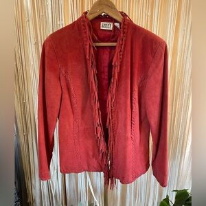 Chico's Design Vintage Red Leather Fringe boho western Jacket size 1
